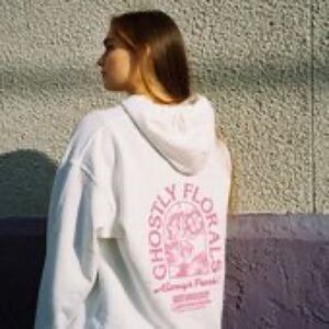 Lonely Ghost Women’s Ghostly Florals Sweatshirt Hoodie Pullover in White XXL